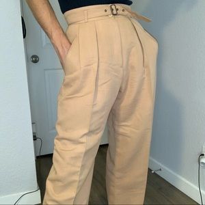 Vintage groovy dress pant w/ belt high waist tan